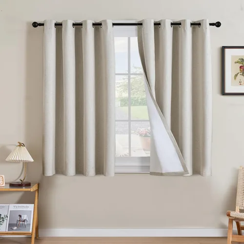 Miniatura 157 de H.VERSAILTEX Cortinas opacas de lino de 63 pulgadas de largo, 100% absolutamente opacas, con aislamiento térmico, con textura de lino, con ojales
