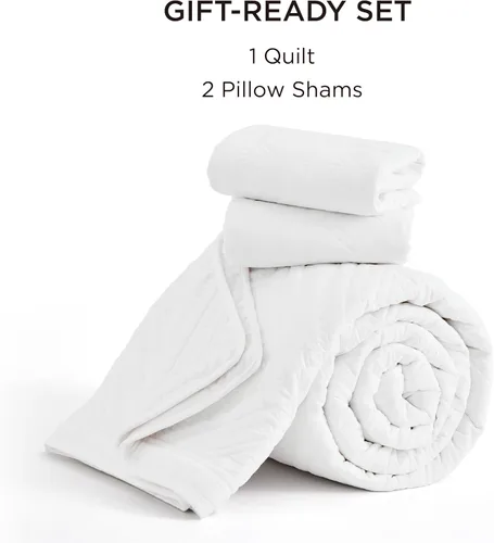 Miniatura 6 de Bedsure Boho Edredón Tamaño King - Colcha Ligera Tamaño King con Patrón Geométrico Cosido, Conjunto de Ropa de Cama Blanda de Estilo Granja Blanca