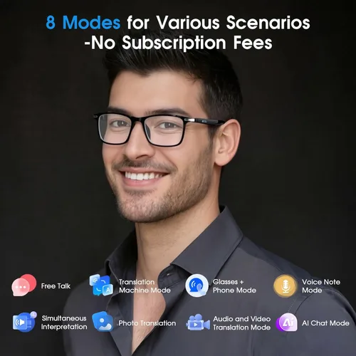 Miniatura 3 de Lentes inteligentes Al 2026 para hombres y mujeres, lentes de traducción Bluetooth con 164 idiomas, lente de cambio de color, música y llamadas