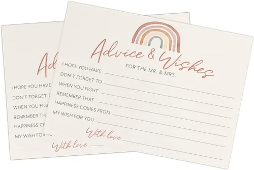 Miniatura 5 de Printed Party Tarjetas de consejos de boda y buenos deseos, tema boho arco iris, juego de 50