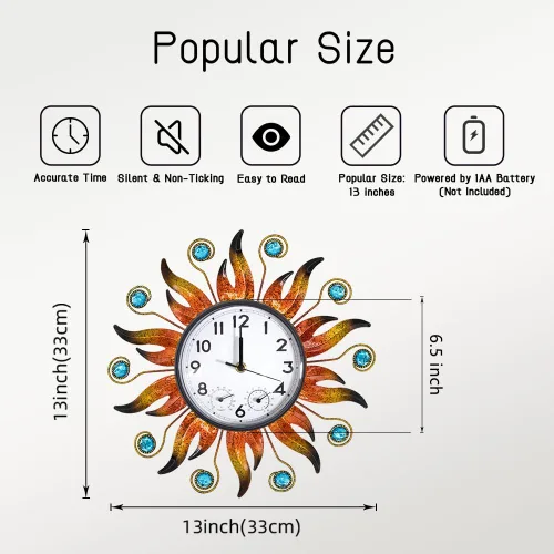 Miniatura 2 de Reloj de Exterior con Termómetro e Higrómetro Combo, Reloj de Pared Exterior Silencioso Sin Tictac, Reloj de Cuarzo Impermeable para Patio, Sala