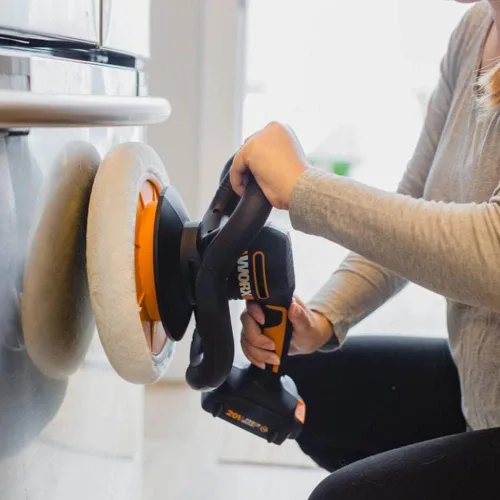 Miniatura 9 de WORX Pulidora orbital inalámbrica WX856 de 20 V, placa de 10.000 in, motor potente, diseño compacto y ergonómico, con 2 capó de alta calidad, viene