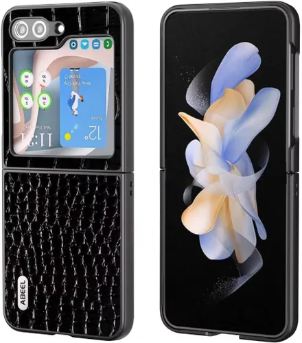 Miniatura 4 de Funda de piel auténtica con diseño de cocodrilo para Samsung Galaxy Z Flip 3, diseño de lujo, lindo y delgado brillante con purpurina para mujeres
