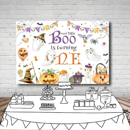 Miniatura 4 de MEHOFOND Telón de fondo de Halloween para primer cumpleaños de 7 x 5 pies, feliz Booday para niños, primer cumpleaños, fondo blanco para fotografía