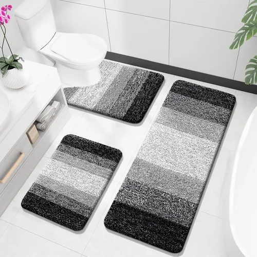 Miniatura 44 de OLANLY Juego de alfombras de baño de 3 piezas, alfombras de baño de microfibra suave y absorbente y alfombra de inodoro de contorno en forma de U