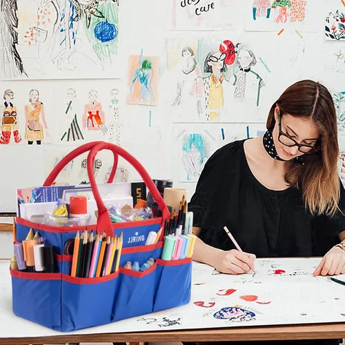 Miniatura 7 de JJRING Bolsa organizadora para manualidades y arte, tela de nailon azul 600D, con bolsillos, para manualidades, álbumes de recortes, médicos y Azul