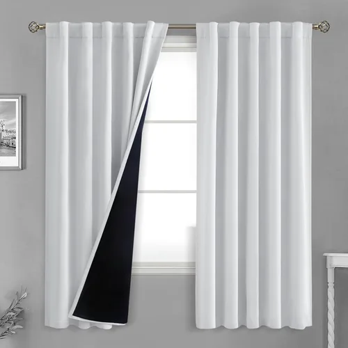 Miniatura 188 de BGment Cortinas 100% opacas beige de 63 pulgadas de largo con forro aislante térmico, bolsillo para varilla y lengüeta trasera de doble capa