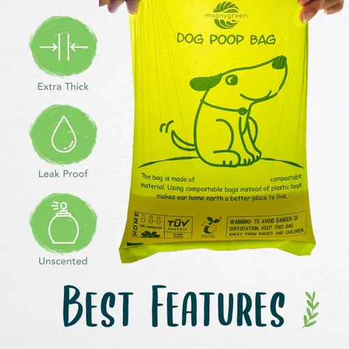 Miniatura 4 de 60 bolsas compostables para excrementos de perro, extragruesas, a prueba de fugas, sin perfume, ecológicas, 9 x 13 pulgadas