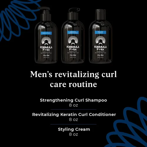 Miniatura 2 de Formula F=kx - Sistema de cuidado del cabello rizado y rizado para hombres - Set de champú hidratante, acondicionador y crema para rizos, sin