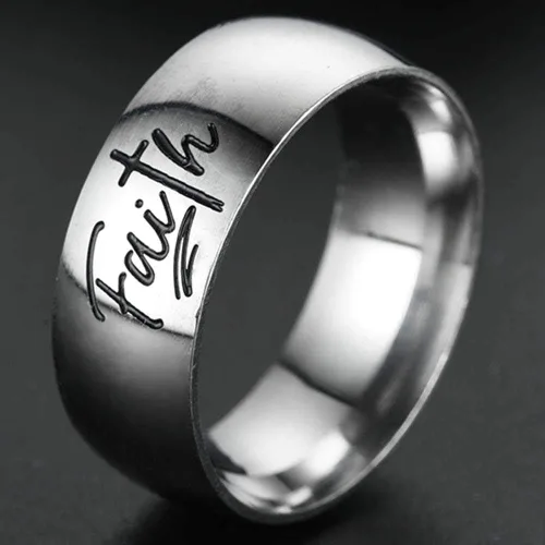 Miniatura 2 de Anillo de boda religioso de acero inoxidable de 0.315in con cruz de fe cristiana