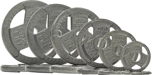 Signature Fitness Olympic - Placa de pesas de hierro fundido de 2 pulgadas para entrenamiento de fuerza y levantamiento de pesas, varios tamaños