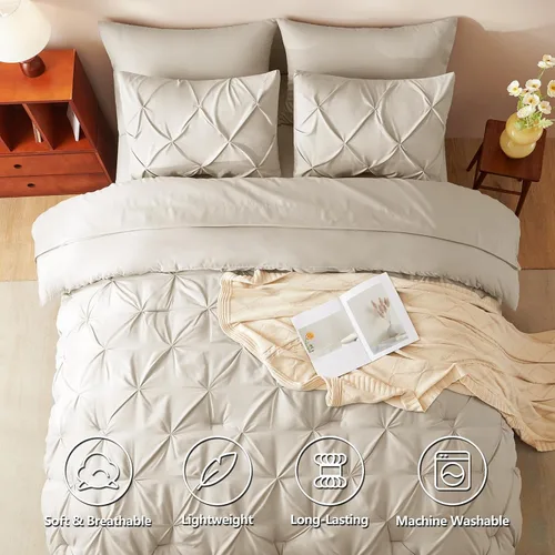 Miniatura 3 de CozyLux - Juego de edredón tamaño individual con sábanas Beige, 5 piezas, ropa de cama en una bolsa con pinzas, juego de cama tamaño individual