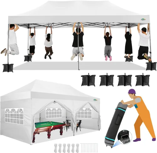 Miniatura 55 de COBIZI Toldo de 10 x 20 pies con paredes laterales, carpa de fiesta resistente para fiestas, bodas, tienda de campaña portátil plegable fácil