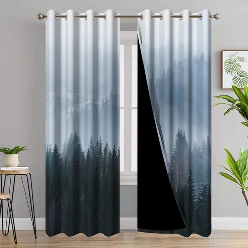 Miniatura 44 de AWERT Cortinas opacas para dormitorio, árbol negro con niebla, naturaleza, amanecer, bosque, 2 paneles para sala de estar, bloqueo de calor, 21 x 45