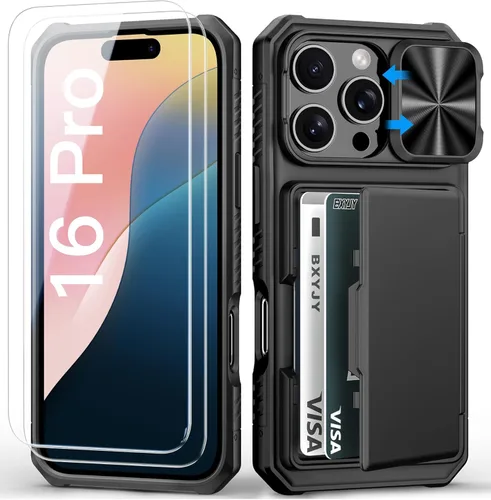 Miniatura 86 de BXYJY Funda tipo cartera para iPhone 15 Pro con tarjetero (4-5 tarjetas) y cubierta deslizante para cámara y soporte, protección contra caídas