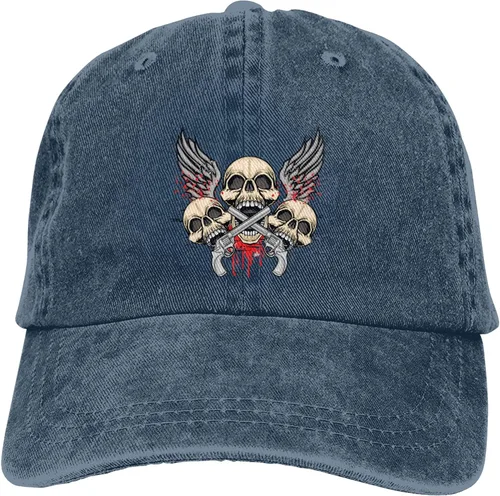 Miniatura 9 de Cowboy Hat Trendy Hats for Man and Women Djustable Four Season Outdoor Baseball Cap of Hell Skull with Angel Navy Blue