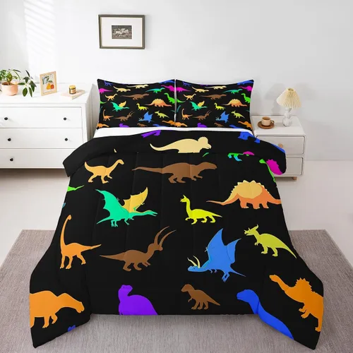 Erosebridal Juego de edredón para niños, tamaño individual para niños y niñas, ropa de cama de dinosaurio degradado, decoración de dormitorio,