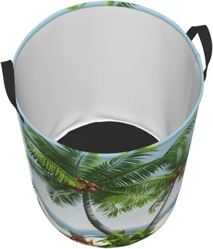 Miniatura 3 de Tropical Palm Tree print Circular Hamper Waterproof Storage Bin Organizer Basket Laundry Hamper With Handles For Clothes Toys Small