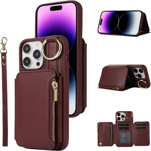 Miniatura 11 de UEEBAI Funda tipo cartera cruzada para iPhone 13 Pro Max de 6.7 pulgadas, tarjetero con función atril y bloqueo RFID, funda de piel sintética