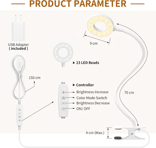 Miniatura 6 de iZELL Luz de Lectura, Lámpara de Abrazadera USB para Niños Leyendo Libros en la Cama por la Noche, Pequeña Lámpara de Escritorio LED con Brazo