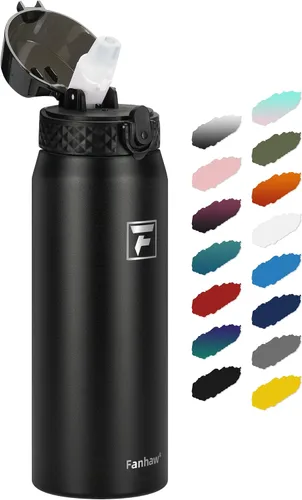 Miniatura 13 de Fanhaw Botella de agua de acero inoxidable aislada para niños de 20 onzas con tapa con popote, a prueba de fugas y antipolvo, botella de uso diario