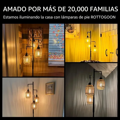 Miniatura 6 de ROTTOGOON Lámpara de Pie Bohemia Regulable - Lámpara de Pie de Ratán de Granja de 3 Luces para Sala de Estar, Lámparas de Pie Industriales tipo