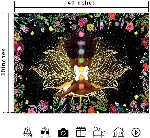 Miniatura 3 de Ine Ive Tapiz de chakra africano, mujer afroamericana, tapices de meditación zen, 40 x 30 pulgadas, cielo estrellado, flores, jardín, inspirador