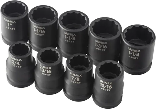 Miniatura 3 de SUNEX TOOLS 4687 Juego de llaves de impacto SAE de 12 puntos con accionamiento de 3/4 pulgadas, 9 piezas