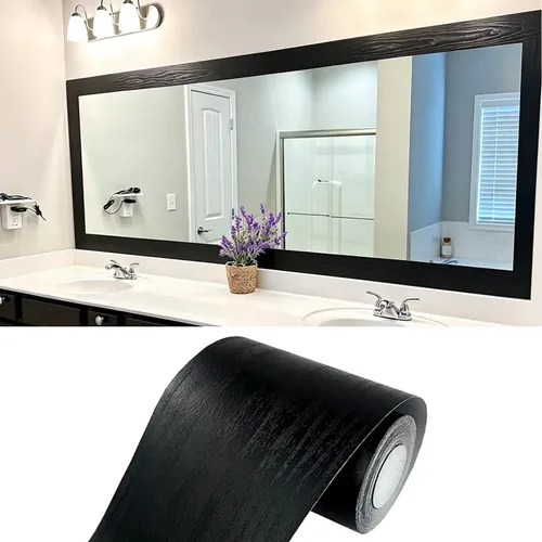 Papel tapiz autoadhesivo de PVC con vetas de madera negra, impermeable y removible, borde decorativo para pared de cocina o baño, 4.2 x 390 pulgadas