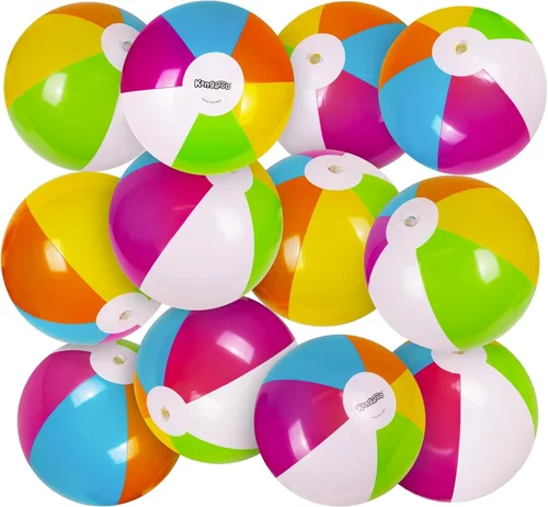 12-Pack 12“ Beach Balls - Bulk Classic Beachball Inflatable Swimming Pool Toys for Games Adults Kids Birthday Party Supplies Combo Set, Rainbow
