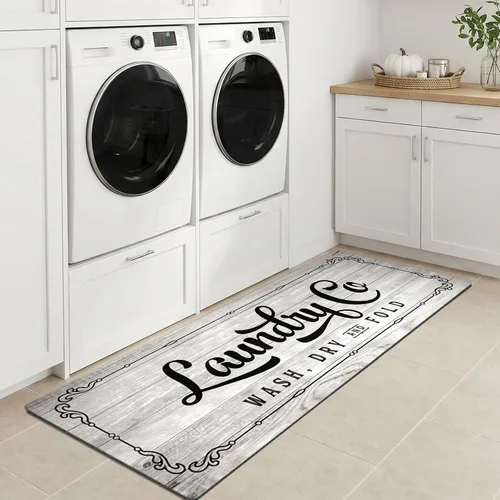 Miniatura 33 de Lansny Alfombra de lavandería de 20 x 60 pulgadas, antideslizante, impermeable, para decoración de cuarto de servicio, lavable, alfombra de Gris