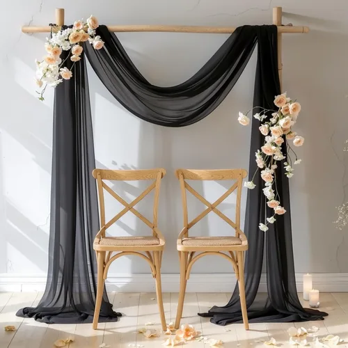 Miniatura 7 de PARTISKY Tela drapeada para arco de boda, cortinas negras de 19 pies, cortinas transparentes para telón de fondo, decoración de arco de boda