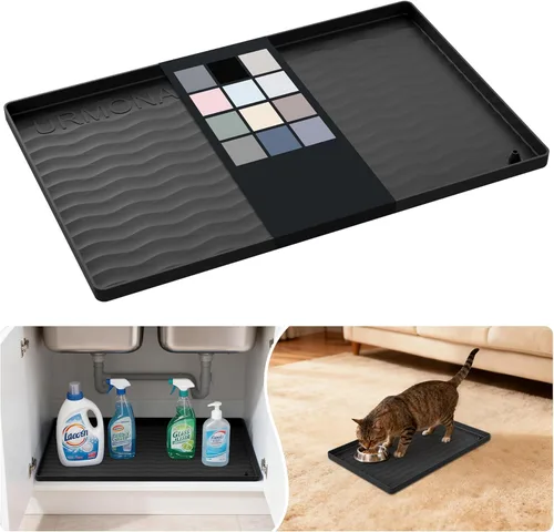 Miniatura 64 de URMONA Tapete de silicona impermeable para debajo del fregadero, 34 x 22 pulgadas, forro para estante de cocina y baño, protector de gabinetes