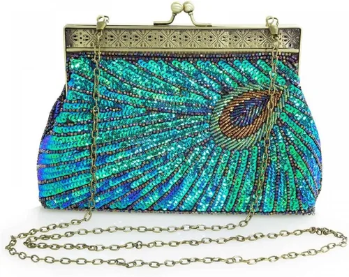 Miniatura 2 de Bolso de noche con cuentas de lentejuelas para mujer, estilo retro, pavo real, bolso de novia, bolso vintage brillante para fiesta, boda, cóctel