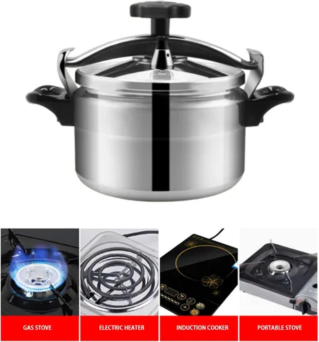 Miniatura 4 de Horoper Olla a presión para el hogar, aleación de aluminio, 5L, plata, a prueba de explosiones, gran capacidad, doble fondo, fácil de abrir
