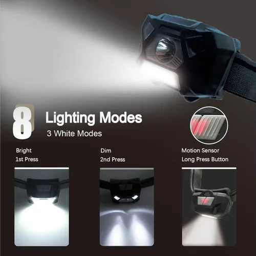 Miniatura 4 de KunHe Paquete de 2 faros delanteros de luz roja, luz roja y blanca, adecuados para senderismo nocturno, observación de aves, observación astronómica