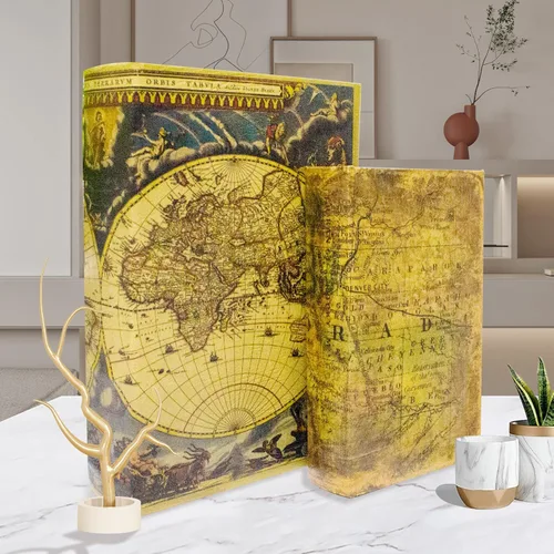 Miniatura 9 de Juego de 2 cajas decorativas en forma de libro, cajas de almacenamiento para baratijas y recuerdos, caja de almacenamiento en forma de libro