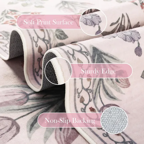 Miniatura 3 de Wonnitar Alfombras rosas para dormitorio, niñas, guardería, alfombra lavable con estampado floral de 5 x 7 pies, bohemio, ultrafina, antideslizante