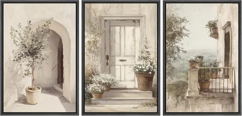 Miniatura 109 de wall26 Lienzo enmarcado para pared, juego de arte con trazos de pintura roja y naranja vibrante, paisaje, formas abstractas, ilustraciones, arte