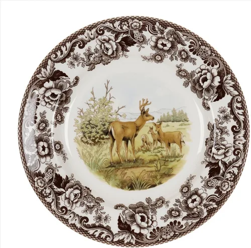 Miniatura 8 de Plato de cena Spode Woodland Red Grouse - 10.5" de loza fina, borde con flores británicas, diseño rústico de animales de caza fabricado