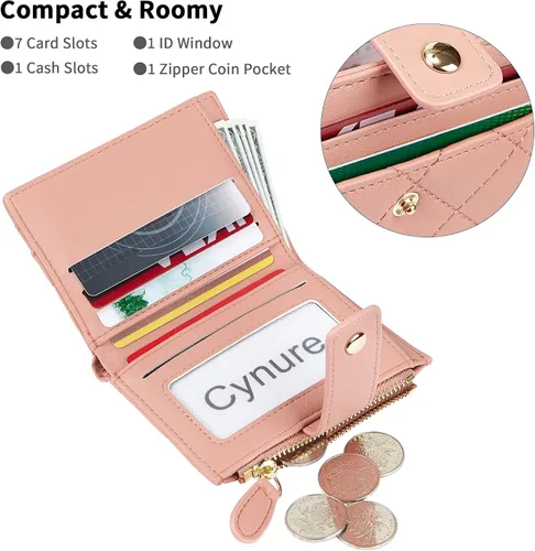 Miniatura 47 de Cartera de cuero para mujer, pequeña, compacta, plegable, con bolsillo para monedas con cremallera