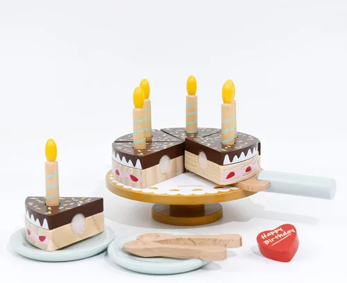 Miniatura 4 de PairPear Juego de pastel de fiesta de cumpleaños para niños, juguetes de madera para jugar comida Play Cutting Food Fake Cake Toddler Girl Gifts