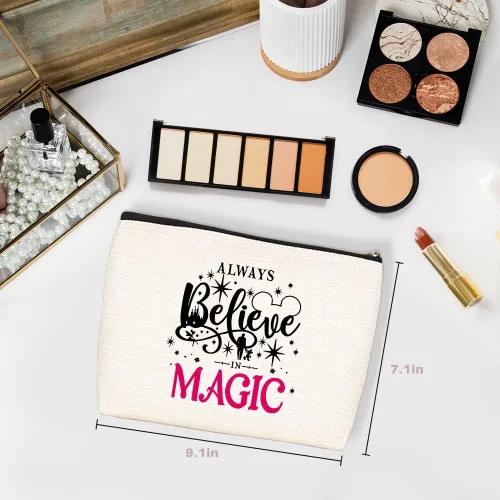 Miniatura 2 de Bolsa de cosméticos de dibujos animados para amantes de los animales, regalo para mujeres, siempre cree en la magia, bolsa de maquillaje linda