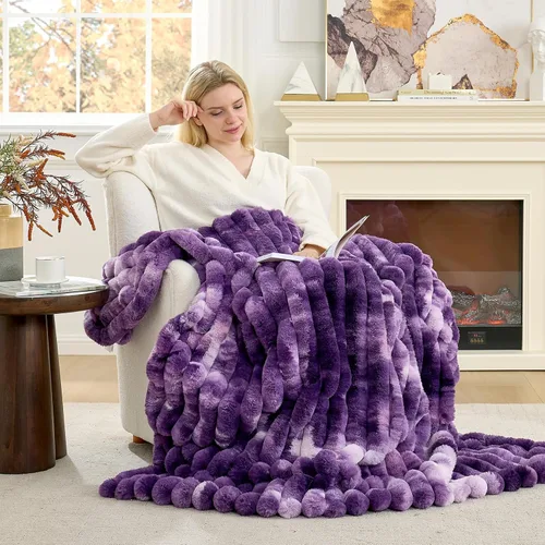 Miniatura 70 de Cozy Bliss Manta de Tiro de Piel Sintética para Sofá, Manta de Felpa Acogedora y Cálida a Rayas para Sofá Dormitorio Sala de Estar, 50 x 60 Pulgadas