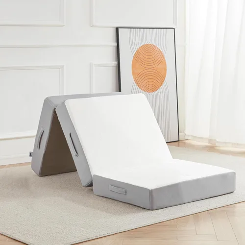 Miniatura 8 de Lazyzizi Colchón plegable, de espuma viscoelástica de 4 pulgadas, triple pliegue con funda de tela de fibra de bambú transpirable, colchón plegable