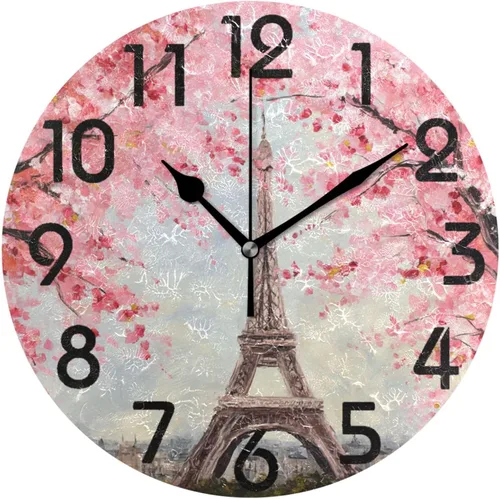 Miniatura 6 de Spring Hummingbird - Reloj de pared redondo con estampado de flores, 9.5 pulgadas, funciona con pilas, reloj de escritorio analógico silencioso