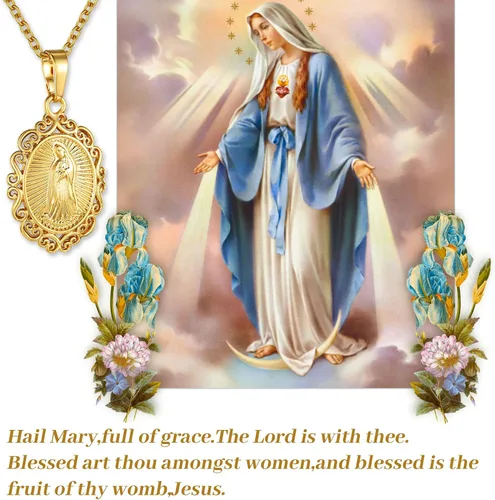 Miniatura 4 de GOLDCHIC JEWELRY Cruz INRI Crucifijo Colgante Collar, Virgen María Milagrosa Medalla Collares, Jesús Christain Jewelry