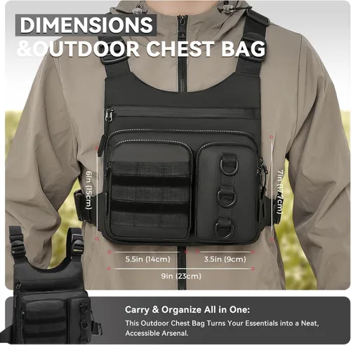 Miniatura 2 de Criuage Bolsa de pecho al aire libre para hombres, chaleco ligero y ajustable, resistente al agua, paquete de pecho EDC con bolsillo para botella