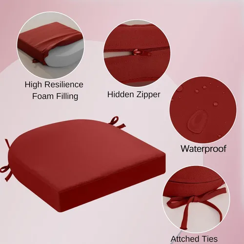 Miniatura 2 de idee-home Juego de 2 cojines de silla al aire libre, cojines de silla de patio de 19" x 19" x 3" gruesos impermeables con lazos para muebles