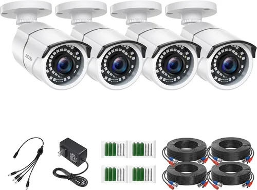 ZOSI - 4 Pack 2MP 1080p HD-TVI Cámara de seguridad para el hogar, para exteriores e interiores, 1920TVL, 36 ledes, visión nocturna, cámara bala CCTV